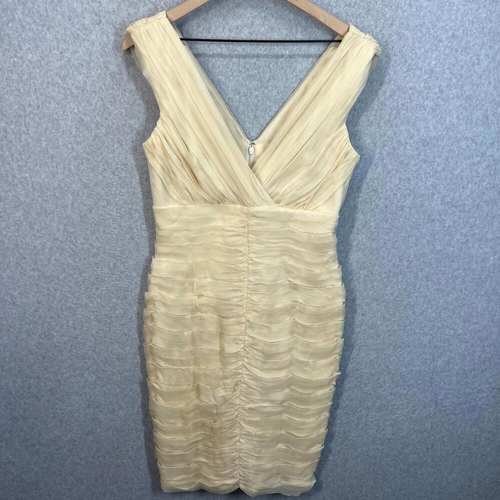 Vintage Tadashi‎ Shoji Sheath Dress Fitted Ivory Silk Womens 12 Sleeveless EUC